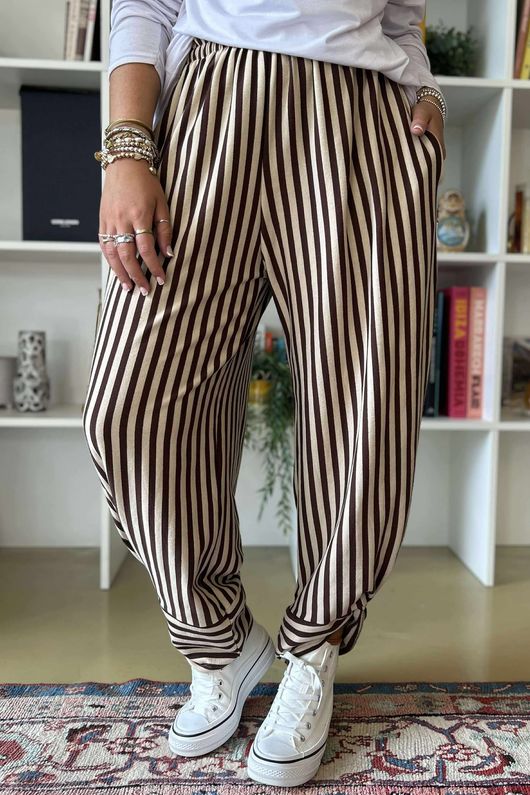 The Sunday Morning Stripe Twist Pant Chocolate Sand